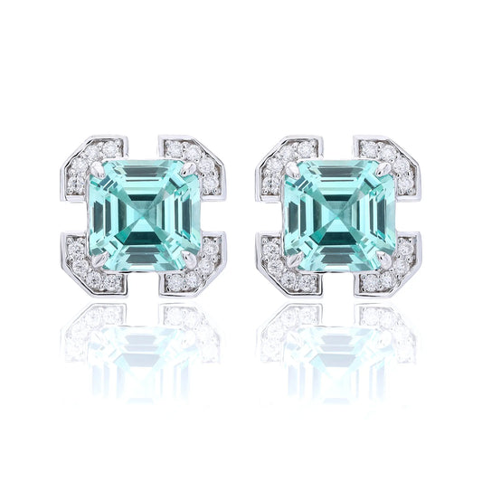 Asscher-Cut Blue Spinel Earrings in 925 Sterling Silver
