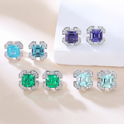 Asscher-Cut Blue Spinel Earrings in 925 Sterling Silver