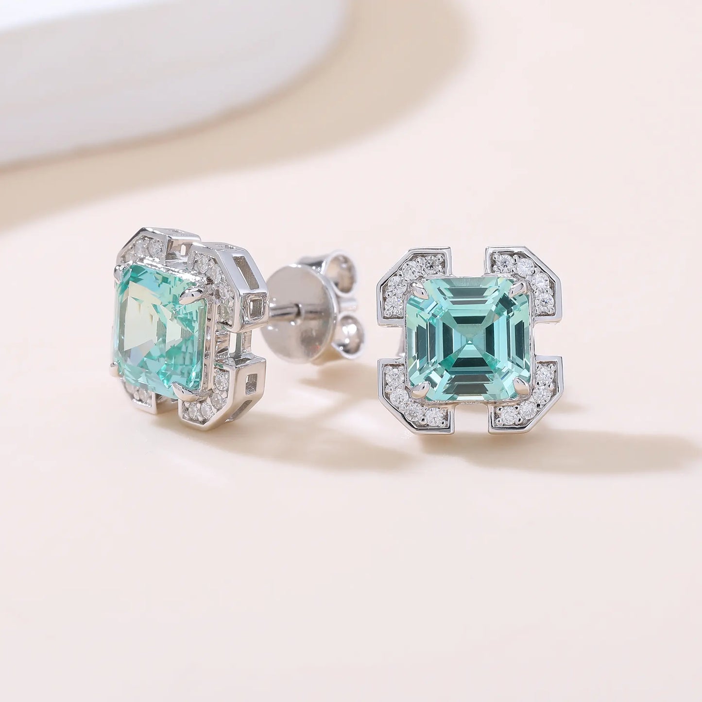 Asscher-Cut Blue Spinel Earrings in 925 Sterling Silver
