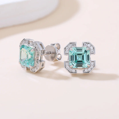 Asscher-Cut Blue Spinel Earrings in 925 Sterling Silver