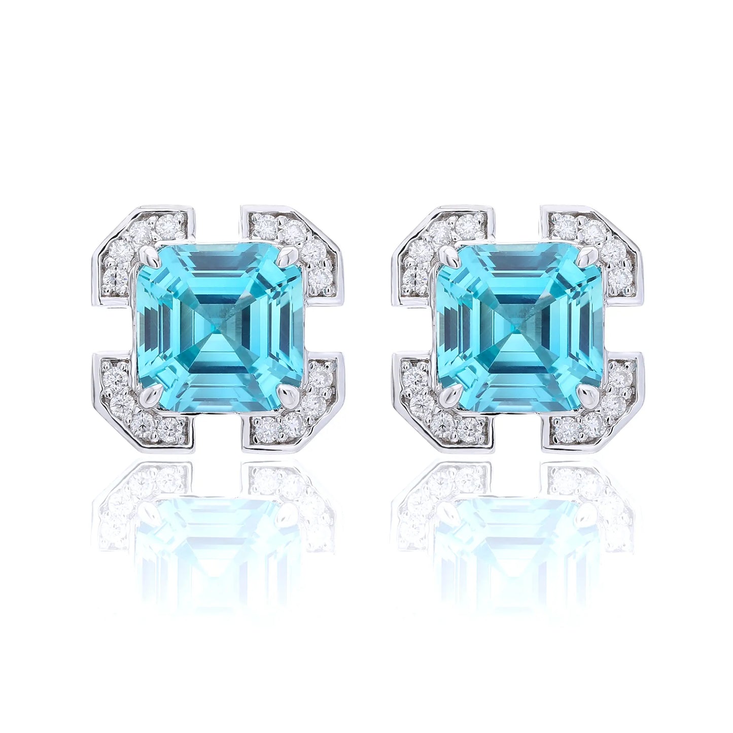 Asscher-Cut Blue Spinel Earrings in 925 Sterling Silver