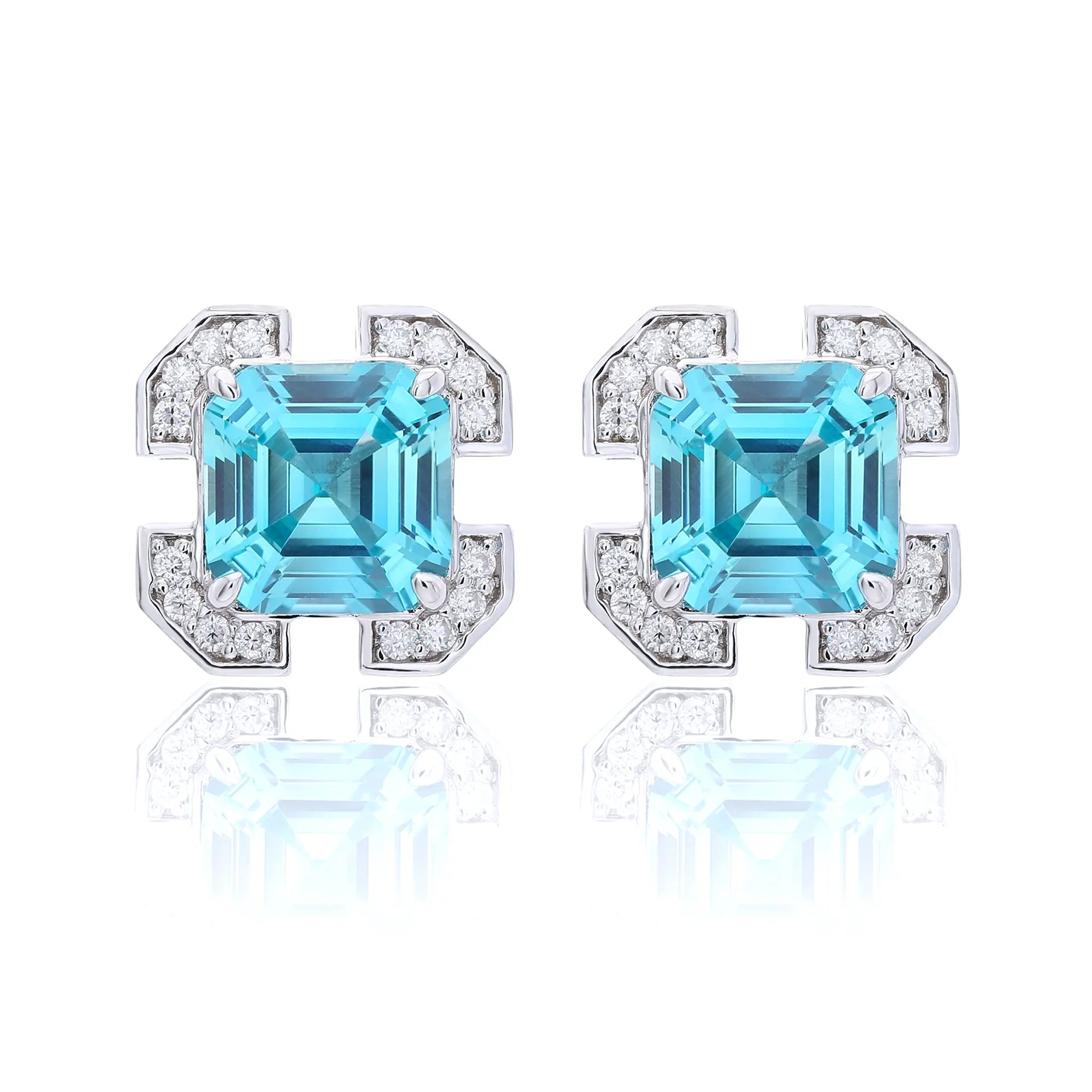 Asscher-Cut Blue Spinel Earrings in 925 Sterling Silver