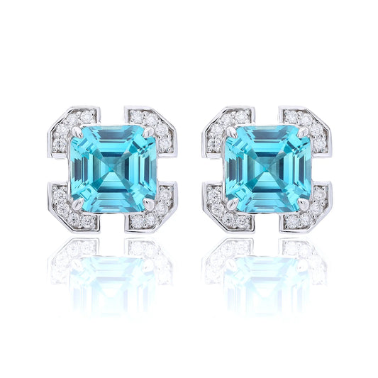 Asscher-Cut Blue Spinel Earrings in 925 Sterling Silver