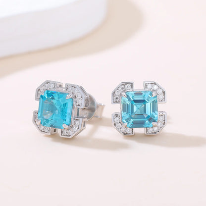 Asscher-Cut Blue Spinel Earrings in 925 Sterling Silver