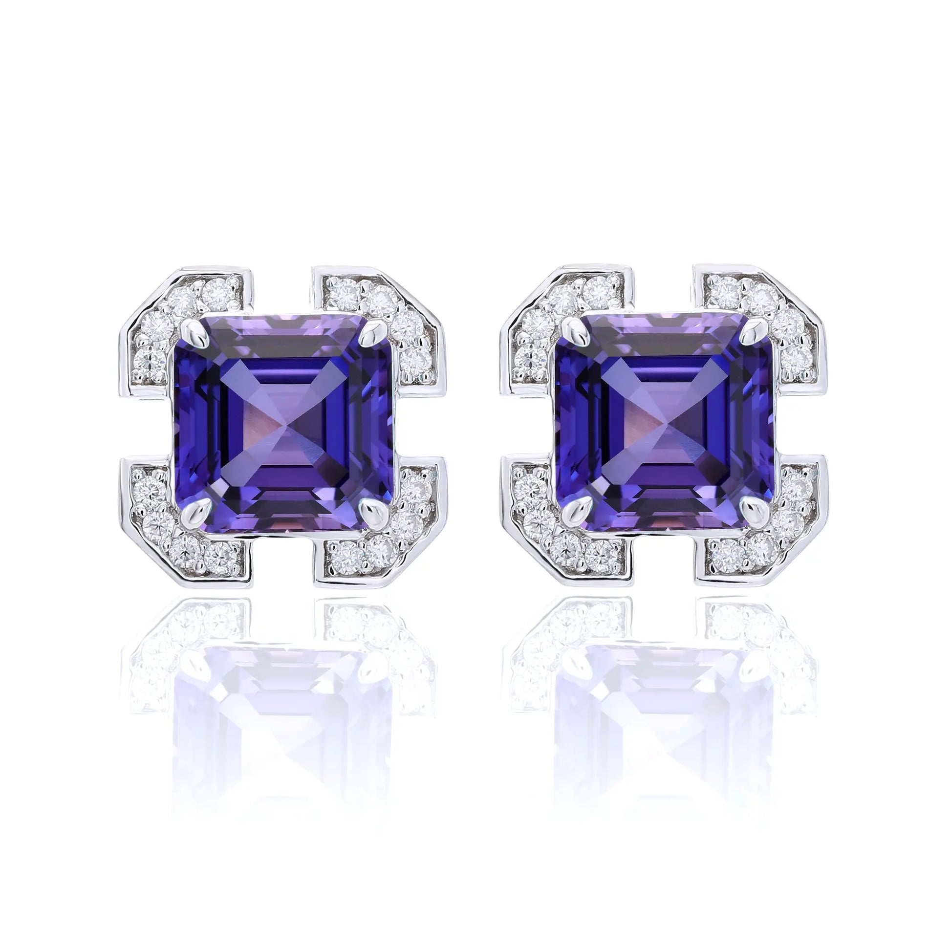 Asscher-Cut Purple Sapphire Earrings in 925 Sterling Silver