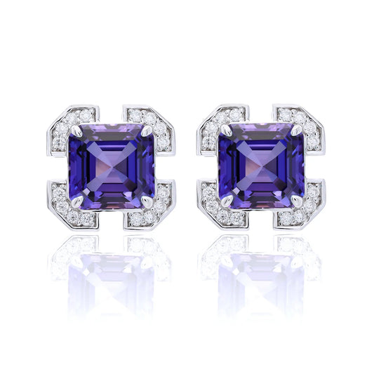Asscher-Cut Purple Sapphire Earrings in 925 Sterling Silver
