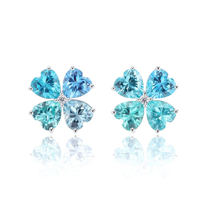Gradient Blue Moissanite Heart Clover Earrings in 925 Sterling Silver