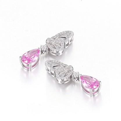 925 Sterling Silver Butterfly Wing Earrings with Pink Sapphire Pear Drops