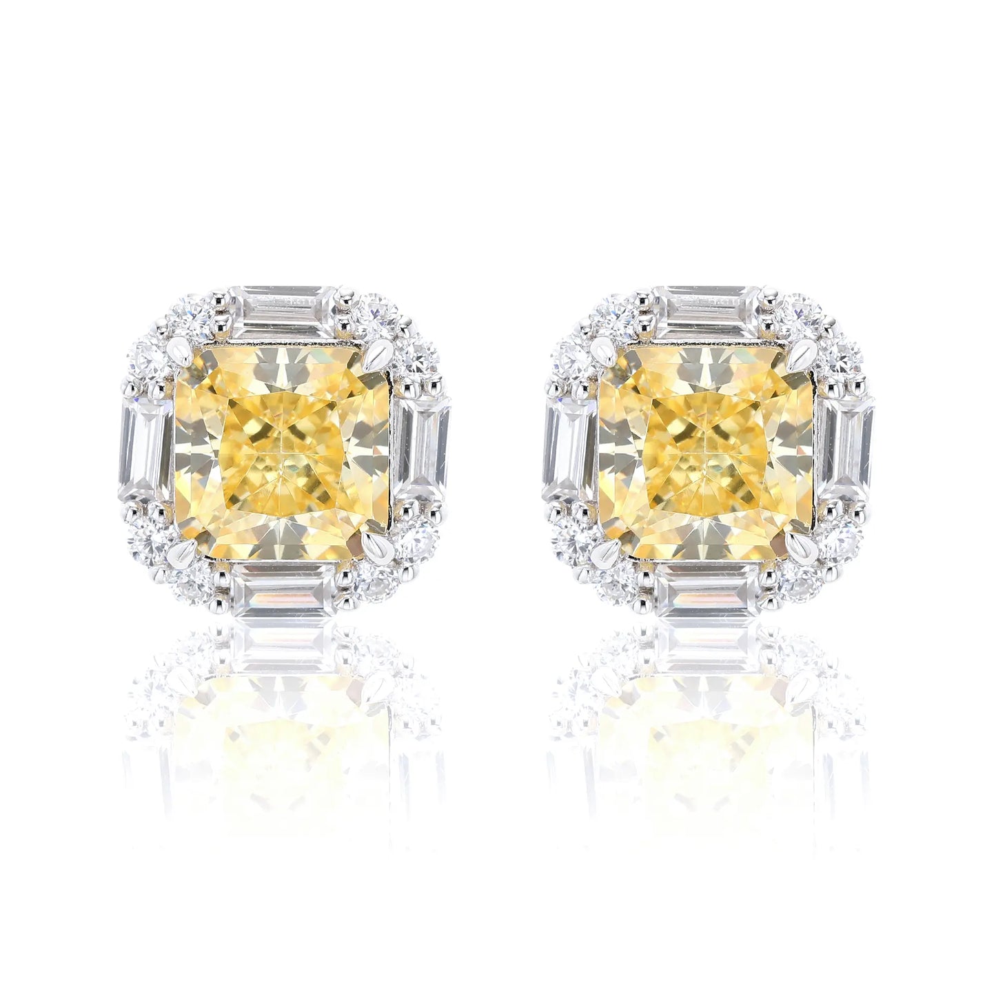 Cushion Crushed Ice Yellow Sapphire Halo Earrings in 925 Sterling Silver