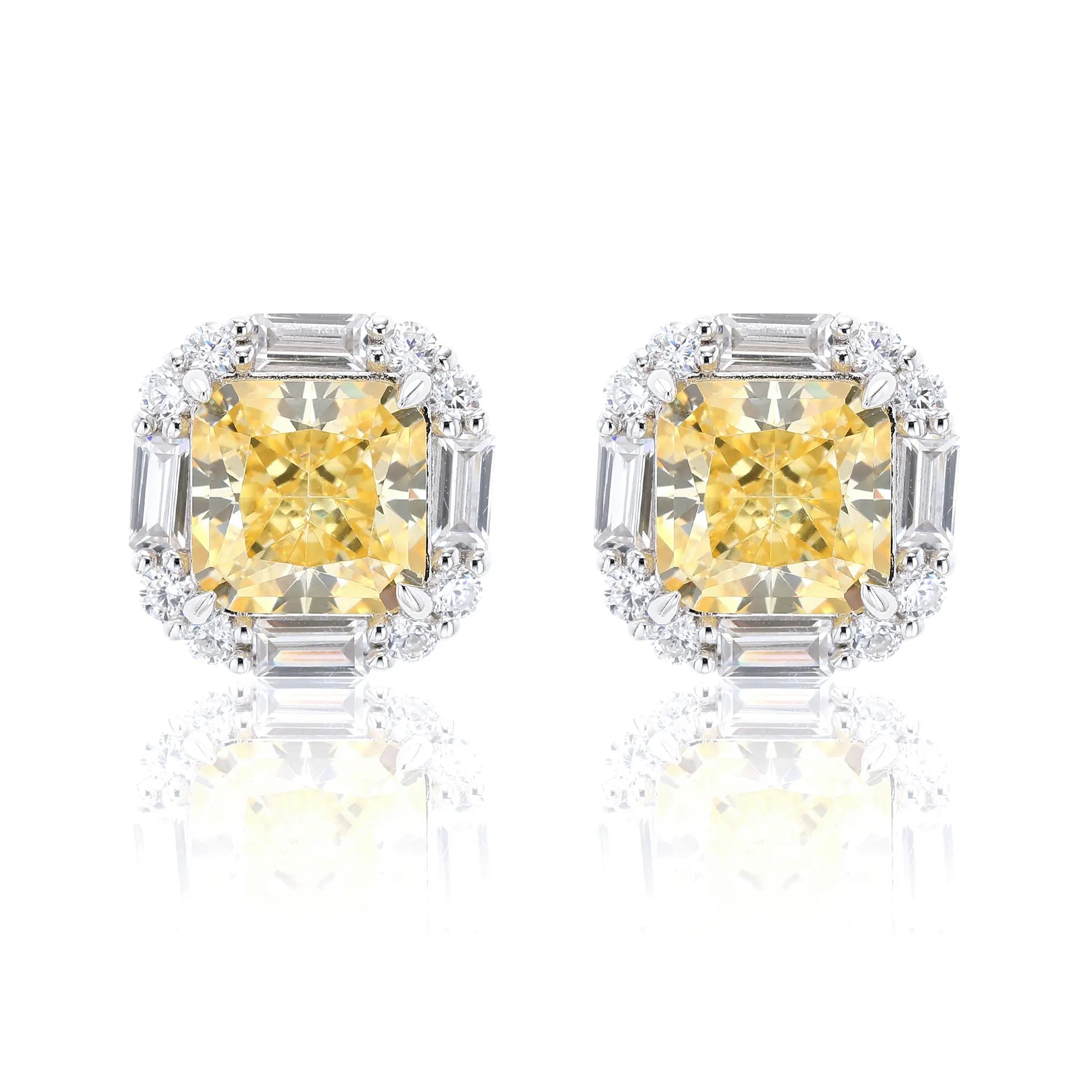 Cushion Crushed Ice Yellow Sapphire Halo Earrings in 925 Sterling Silver