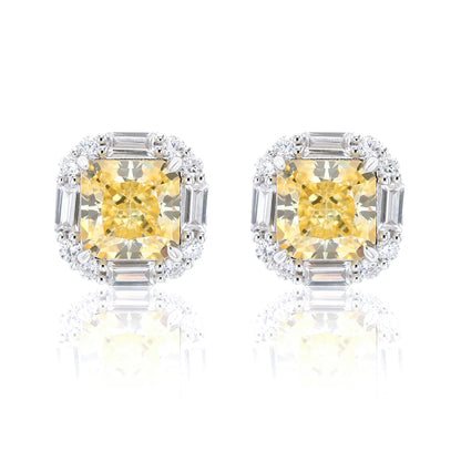 Cushion Crushed Ice Yellow Sapphire Halo Earrings in 925 Sterling Silver