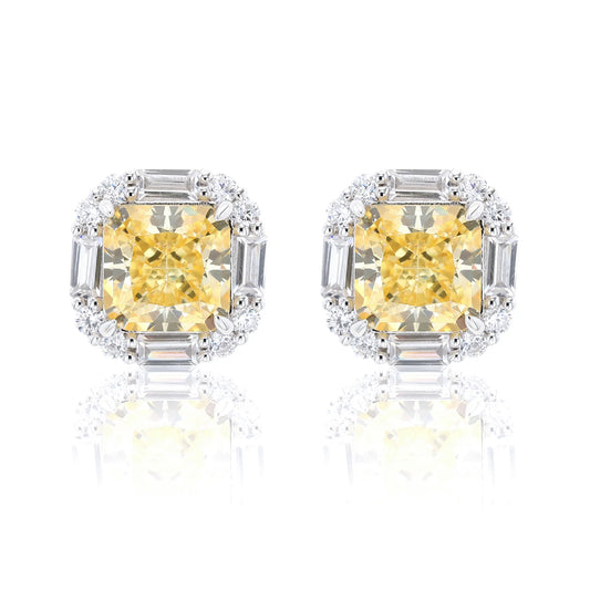 Cushion Crushed Ice Yellow Sapphire Halo Earrings in 925 Sterling Silver
