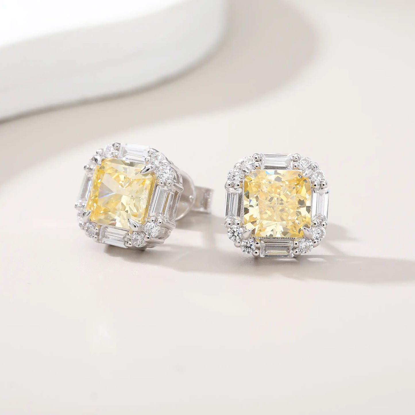 Cushion Crushed Ice Yellow Sapphire Halo Earrings in 925 Sterling Silver