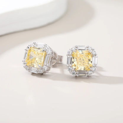 Cushion Crushed Ice Yellow Sapphire Halo Earrings in 925 Sterling Silver