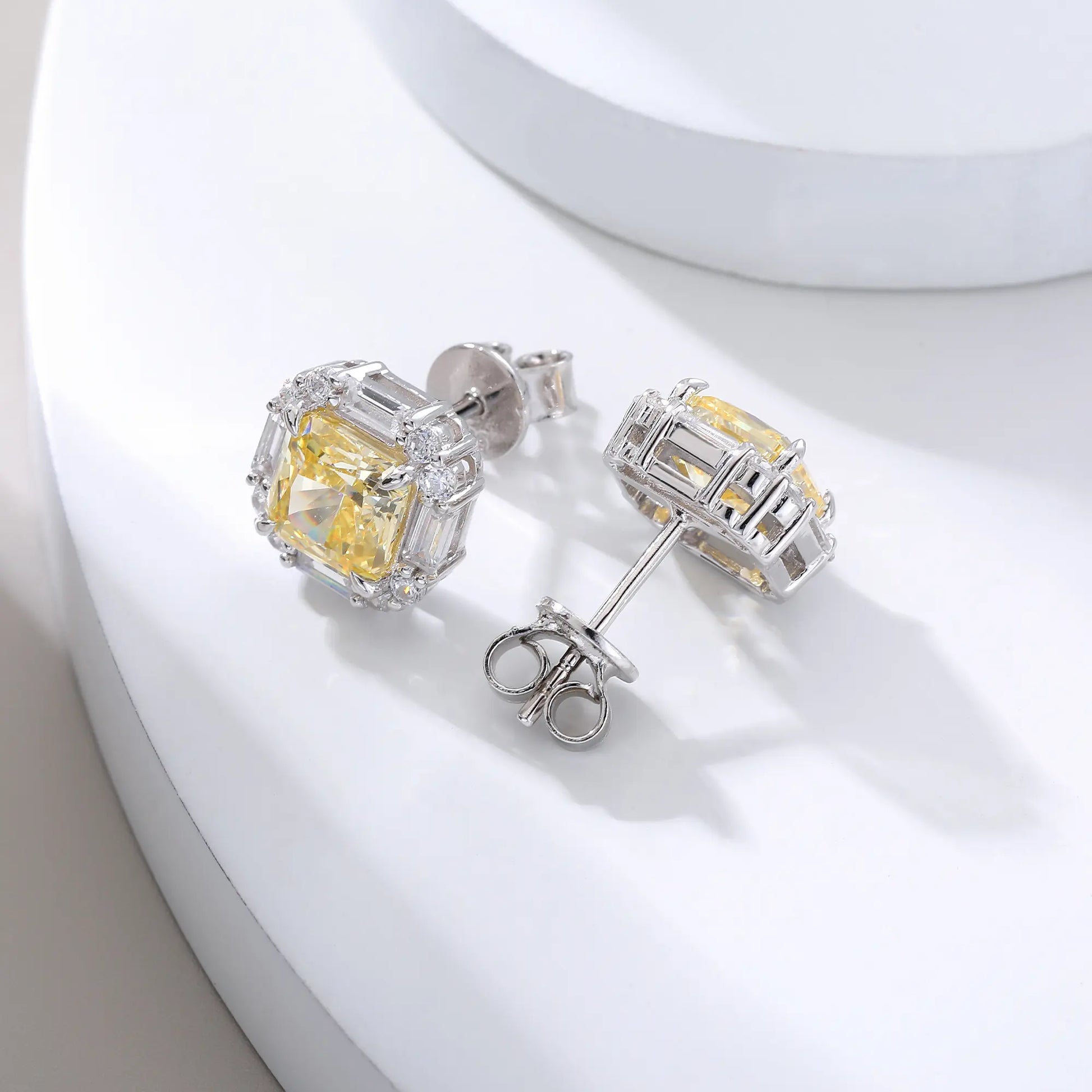 Cushion Crushed Ice Yellow Sapphire Halo Earrings in 925 Sterling Silver
