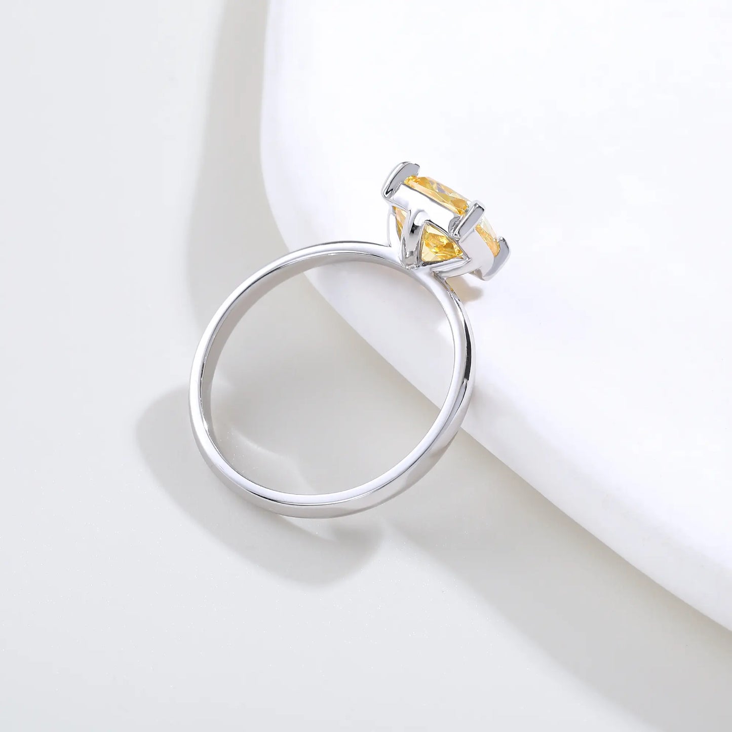 Cushion Cut Moissanite Ring, 925 Sterling Silver Canary Yellow Solitaire Ring for Women