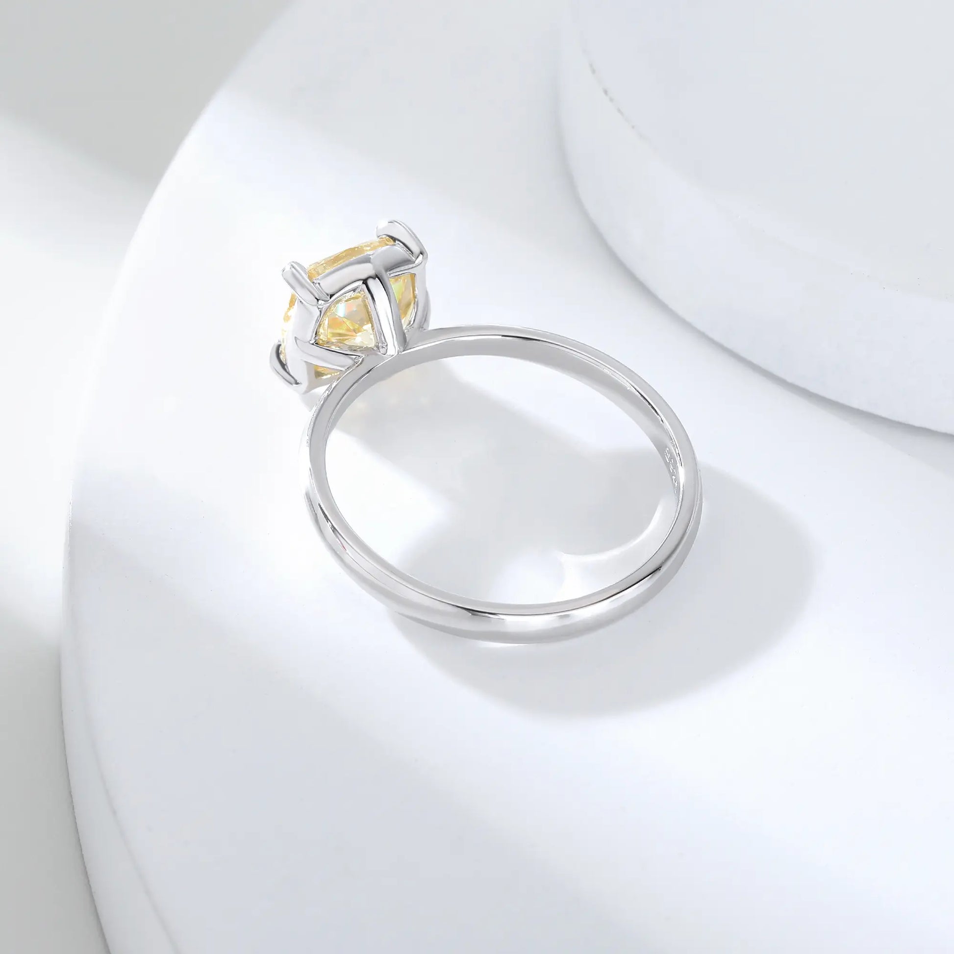 Cushion Cut Moissanite Ring, 925 Sterling Silver Canary Yellow Solitaire Ring for Women
