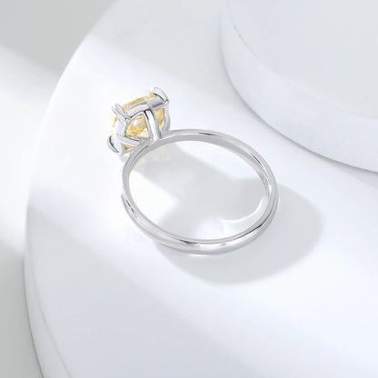 Cushion Cut Moissanite Ring, 925 Sterling Silver Canary Yellow Solitaire Ring for Women