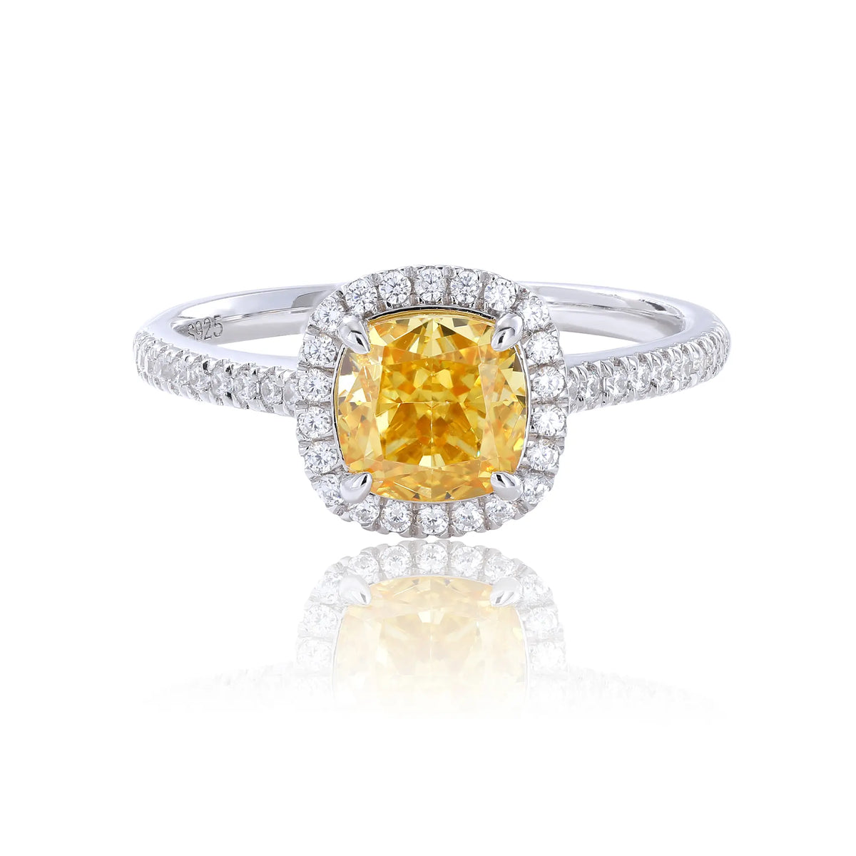 Cushion-Cut Yellow Moissanite Ring in 925 Sterling Silver