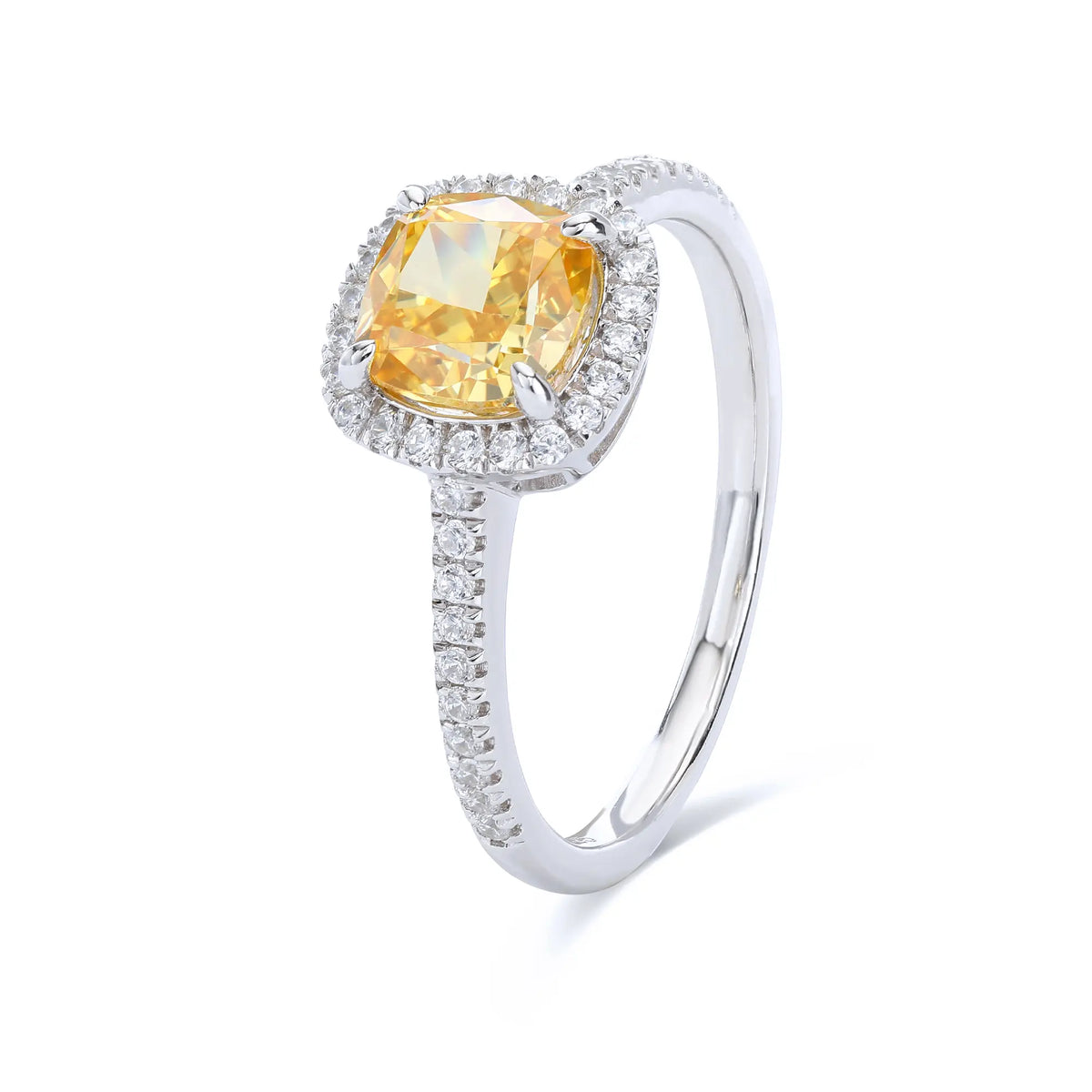 Cushion-Cut Yellow Moissanite Ring in 925 Sterling Silver