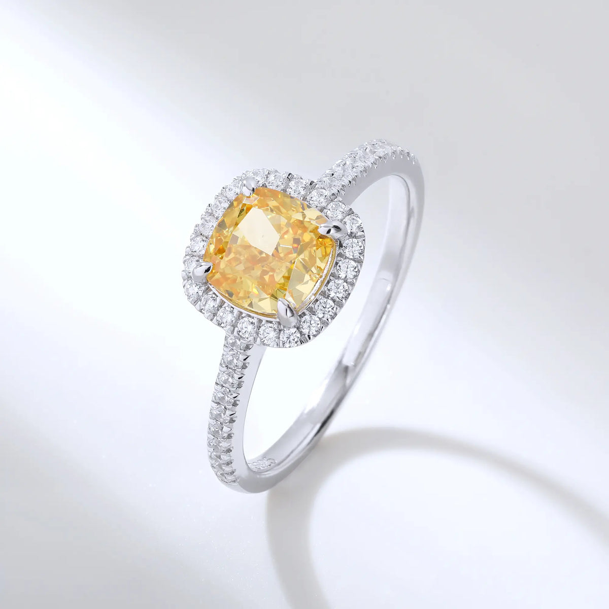Cushion-Cut Yellow Moissanite Ring in 925 Sterling Silver