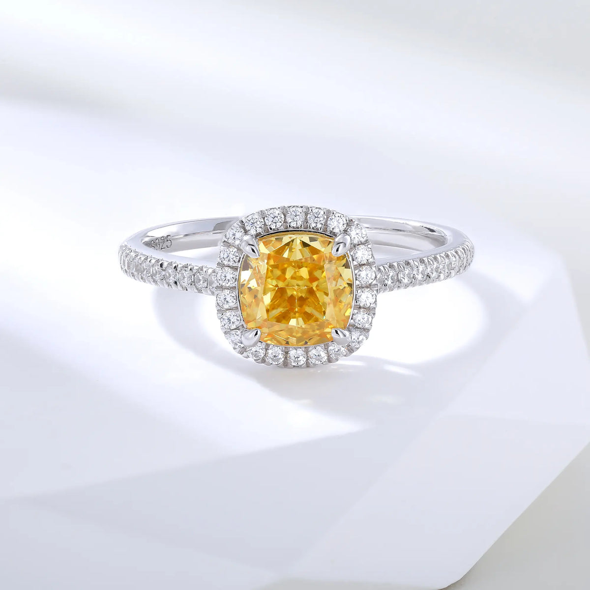 Cushion-Cut Yellow Moissanite Ring in 925 Sterling Silver