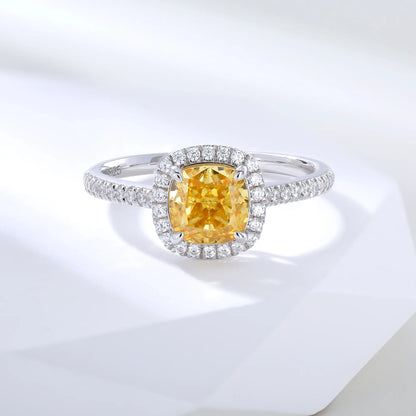 Cushion-Cut Yellow Moissanite Ring in 925 Sterling Silver