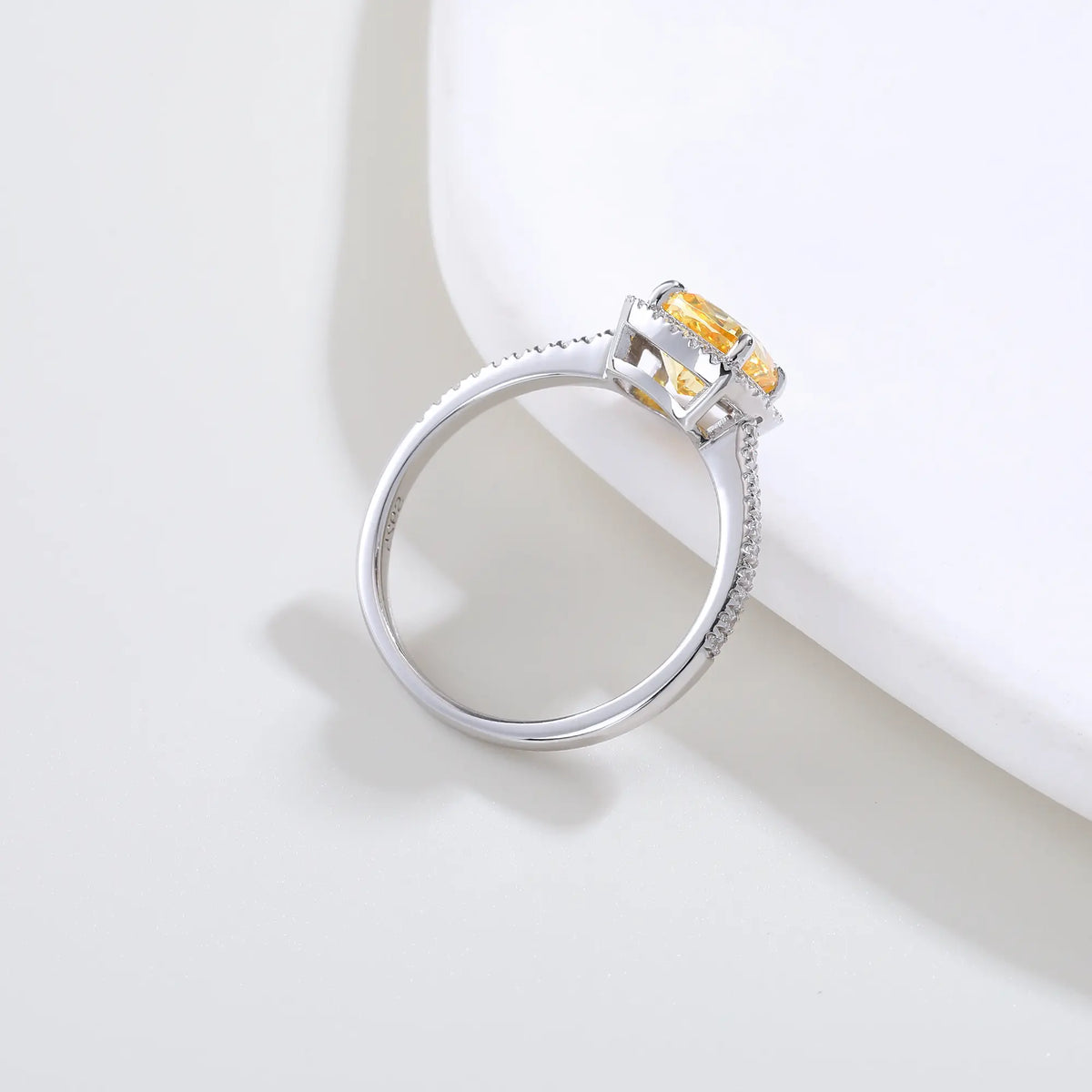 Cushion-Cut Yellow Moissanite Ring in 925 Sterling Silver