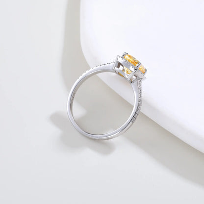Cushion-Cut Yellow Moissanite Ring in 925 Sterling Silver