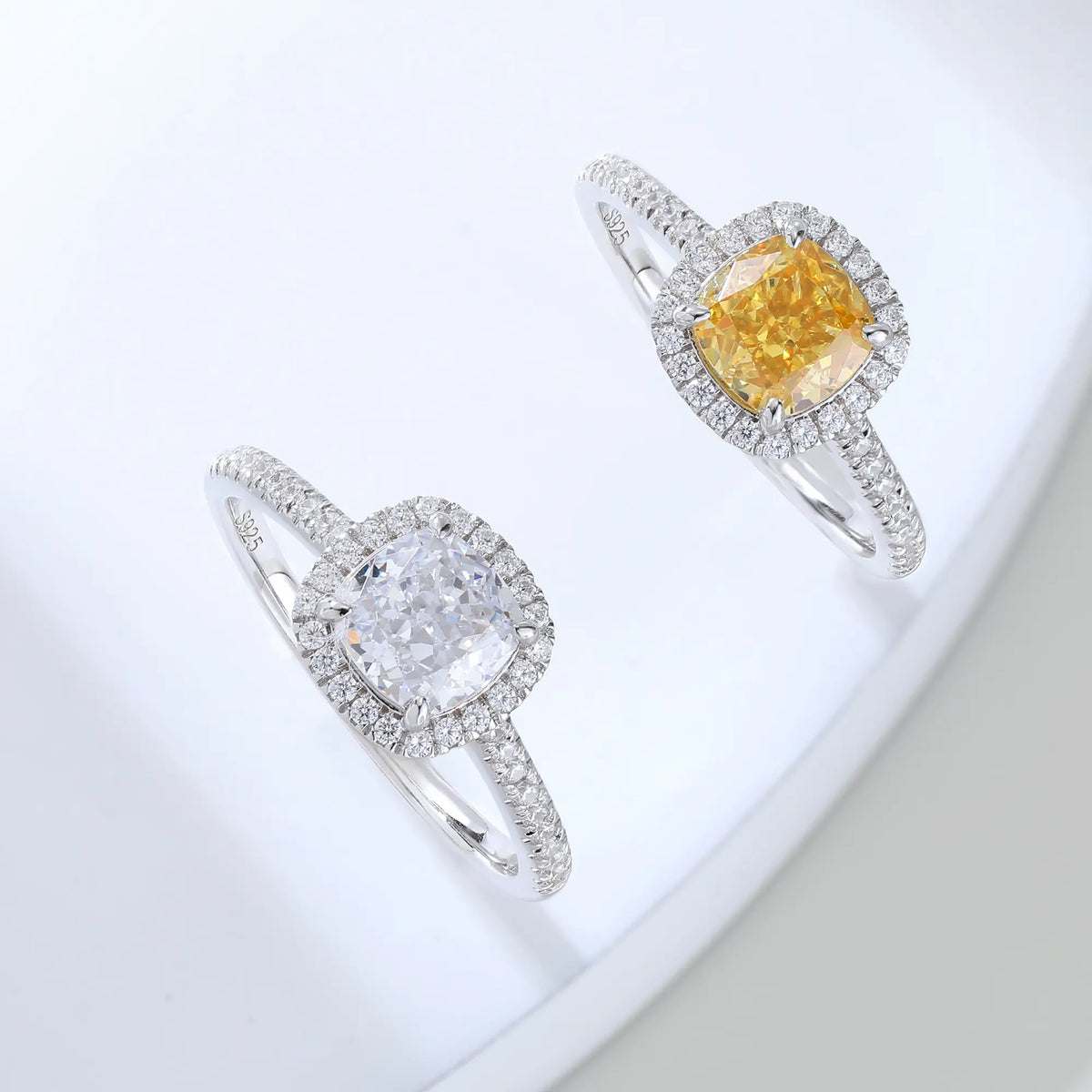 Cushion-Cut Yellow Moissanite Ring in 925 Sterling Silver