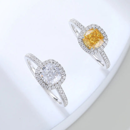 Cushion-Cut Yellow Moissanite Ring in 925 Sterling Silver