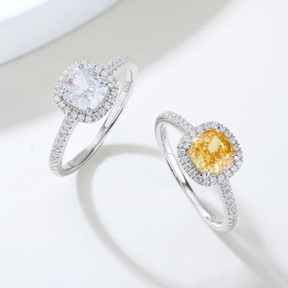 Cushion-Cut Yellow Moissanite Ring in 925 Sterling Silver
