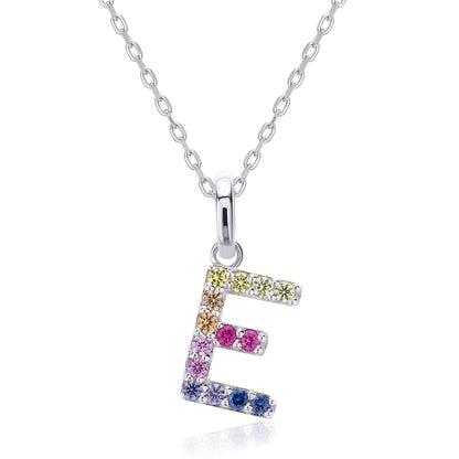 Vibrant lab-grown sapphire "E" pendant | Sterling silver initial necklace