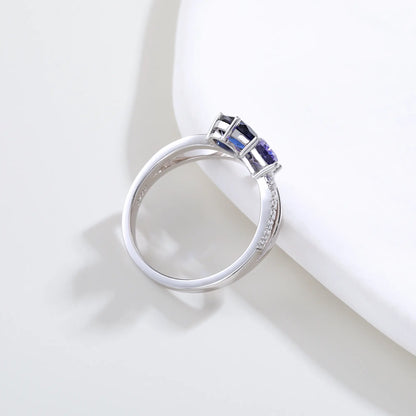 Sapphire Butterfly Ring, 925 Sterling Silver Pear Cut Two-Stone Lab Sapphire Ring