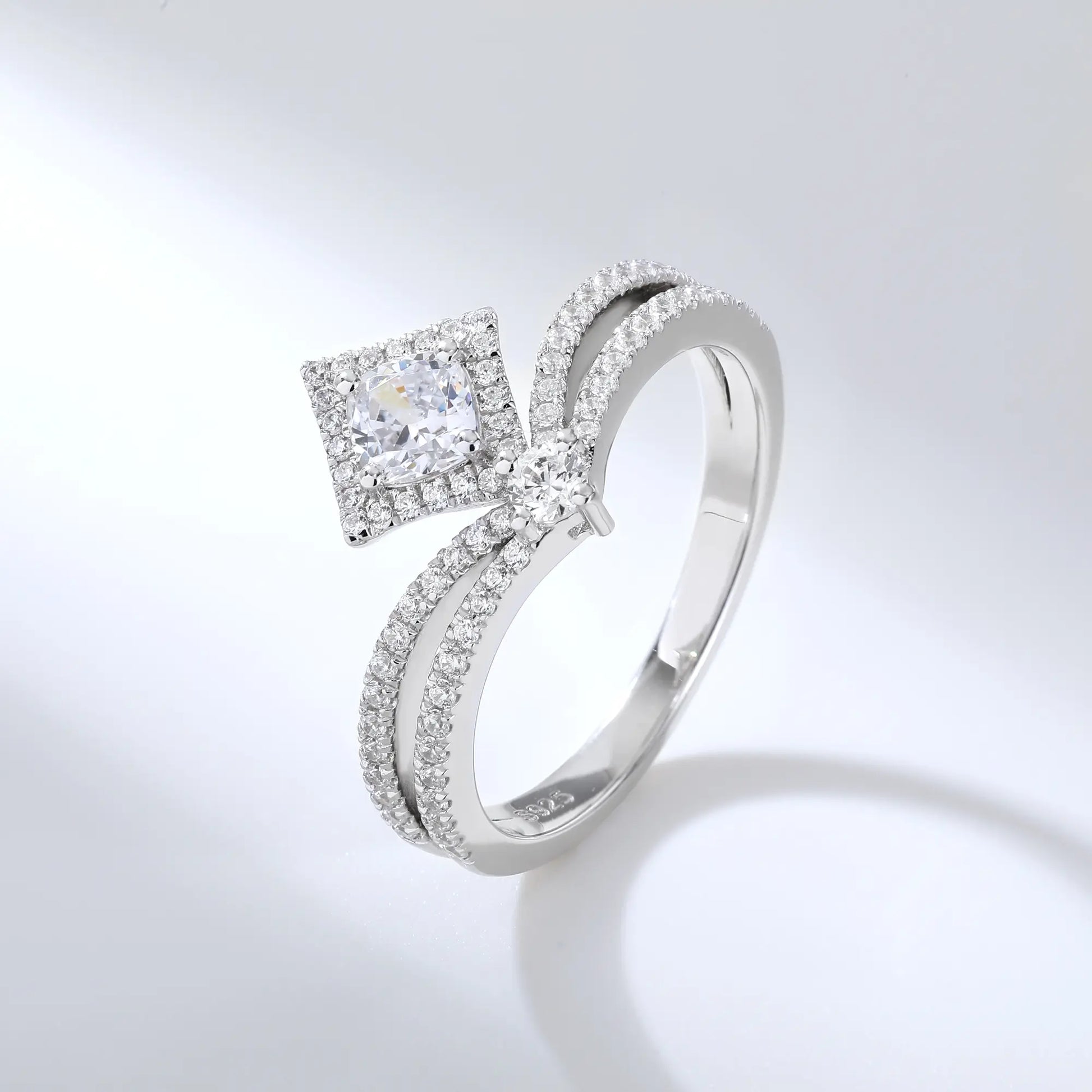 Princess Crown Ring, Curved Band Engagement and Wedding Ring Set Round Moissanite 925 Silver