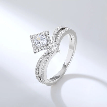 Princess Crown Ring, Curved Band Engagement and Wedding Ring Set Round Moissanite 925 Silver