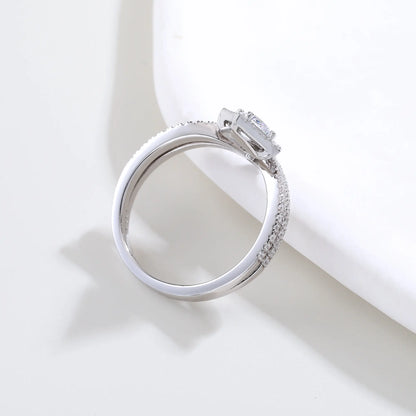 Princess Crown Ring, Curved Band Engagement and Wedding Ring Set Round Moissanite 925 Silver