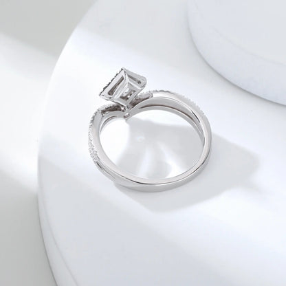 Princess Crown Ring, Curved Band Engagement and Wedding Ring Set Round Moissanite 925 Silver