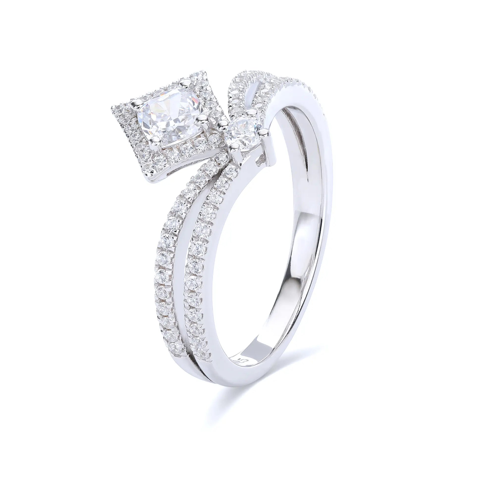 Princess Crown Ring, Curved Band Engagement and Wedding Ring Set Round Moissanite 925 Silver