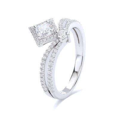 Princess Crown Ring, Curved Band Engagement and Wedding Ring Set Round Moissanite 925 Silver