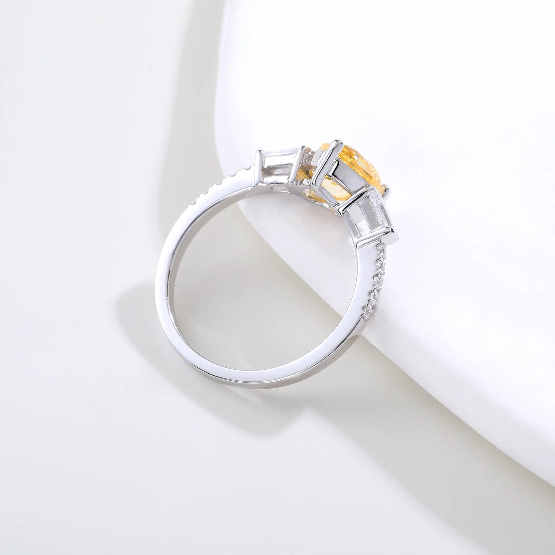 Heart Shaped Sapphire Ring, 925 Sterling Silver Yellow Sapphire Heart Ring Three-Stone