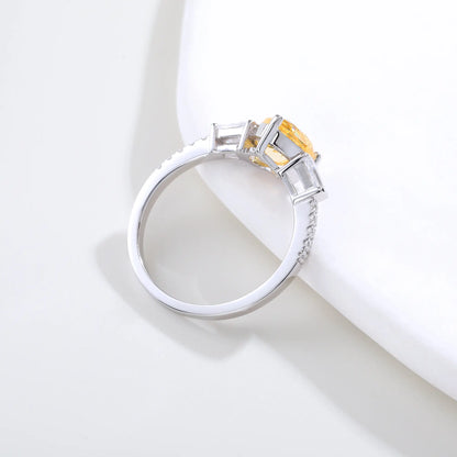 Heart Shaped Sapphire Ring, 925 Sterling Silver Yellow Sapphire Heart Ring Three-Stone