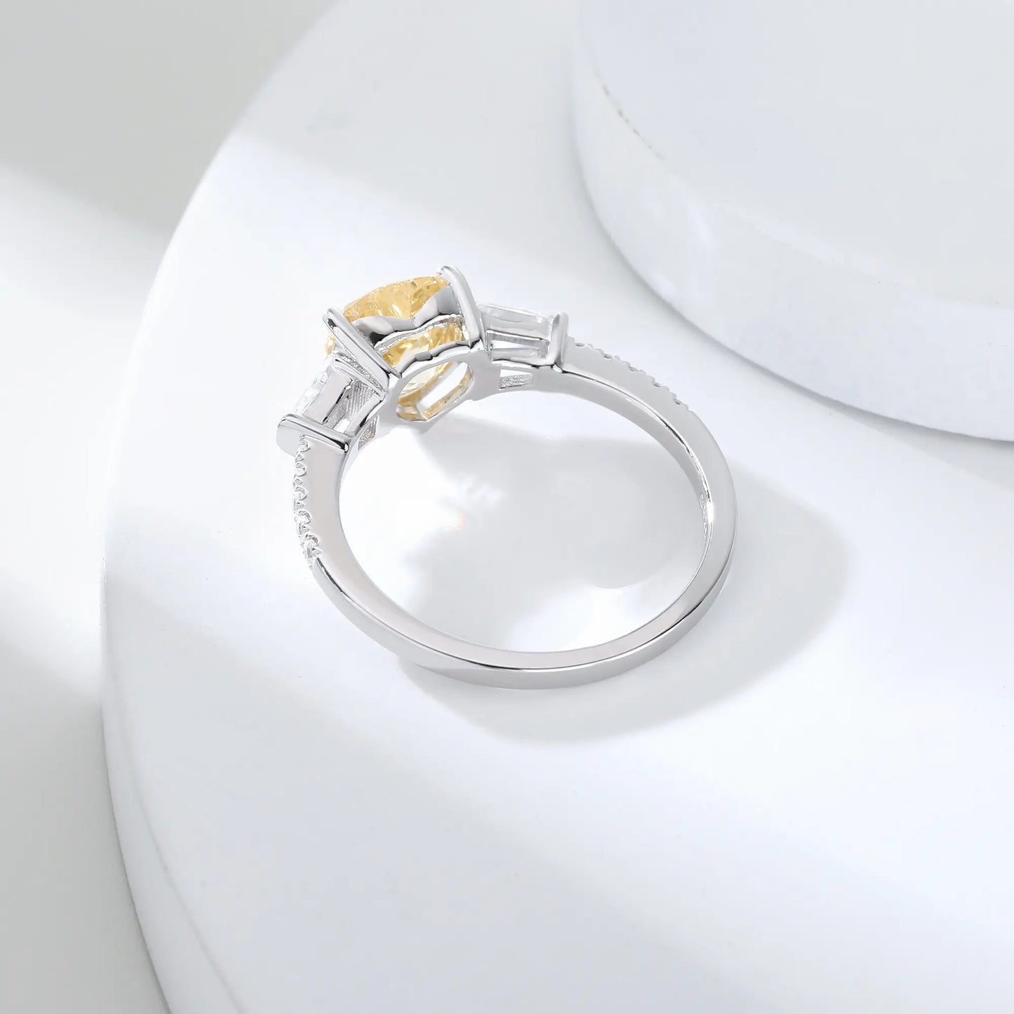 Heart Shaped Sapphire Ring, 925 Sterling Silver Yellow Sapphire Heart Ring Three-Stone