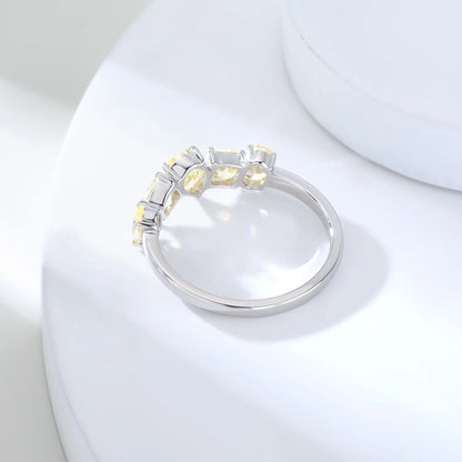Yellow Moissanite Rings, 925 Sterling Silver Multi-Cut Five Stone Stacking Band