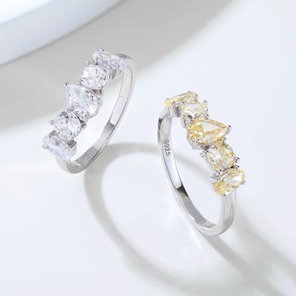 Yellow Moissanite Rings, 925 Sterling Silver Multi-Cut Five Stone Stacking Band
