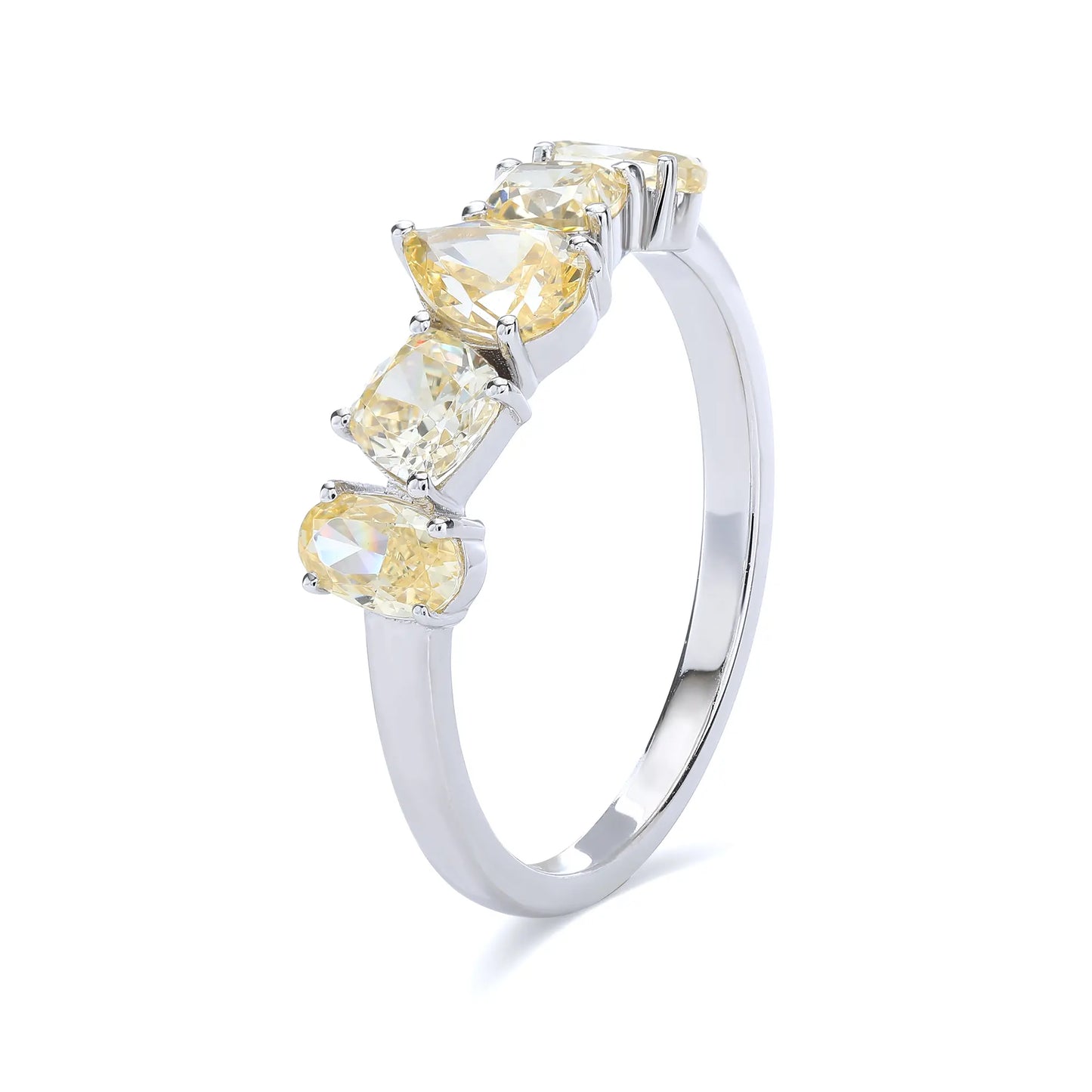 Yellow Moissanite Rings, 925 Sterling Silver Multi-Cut Five Stone Stacking Band