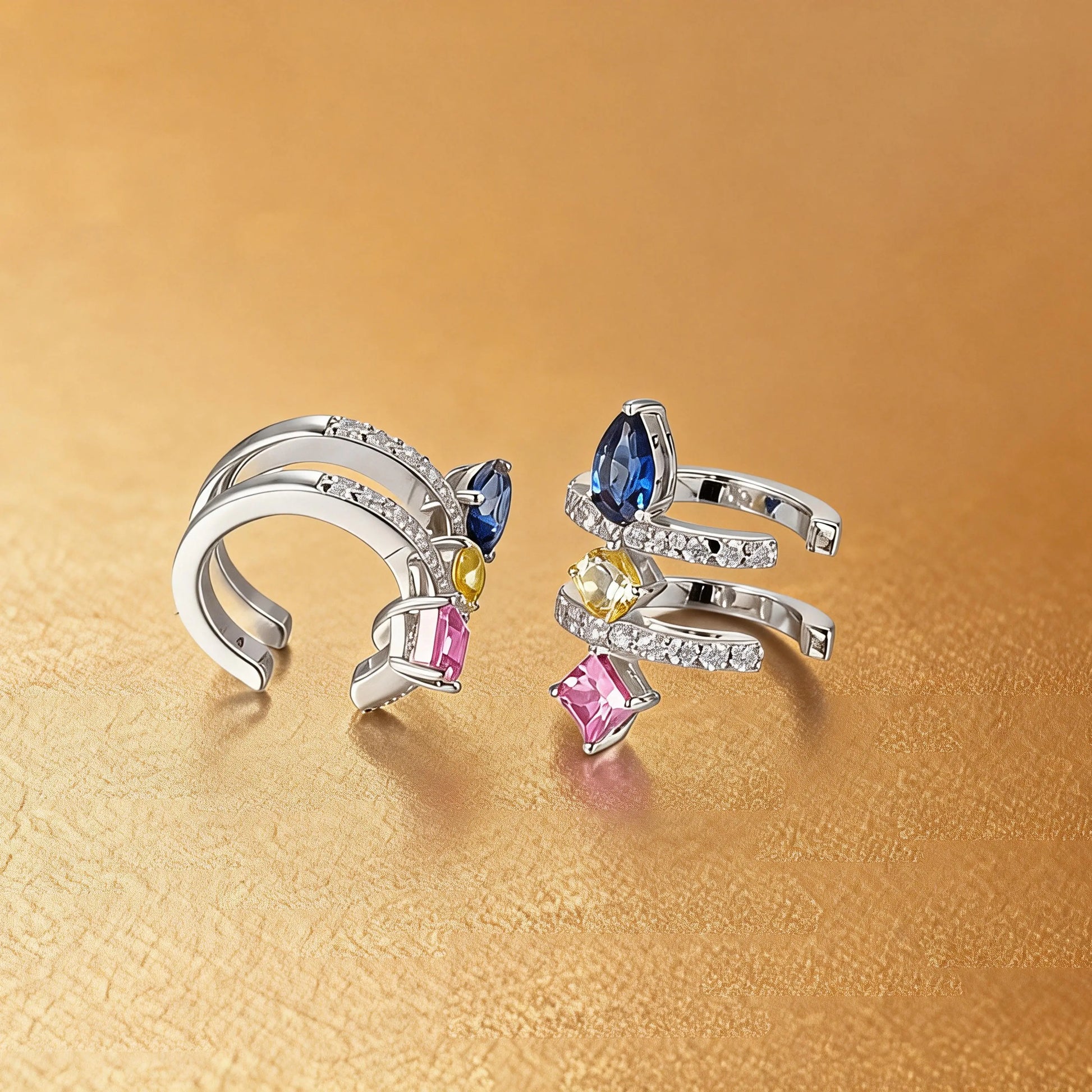Pear Cut Sapphire Ear Cuff, 925 Sterling Silver Multi-Gemstone No Piercing Double Hoop