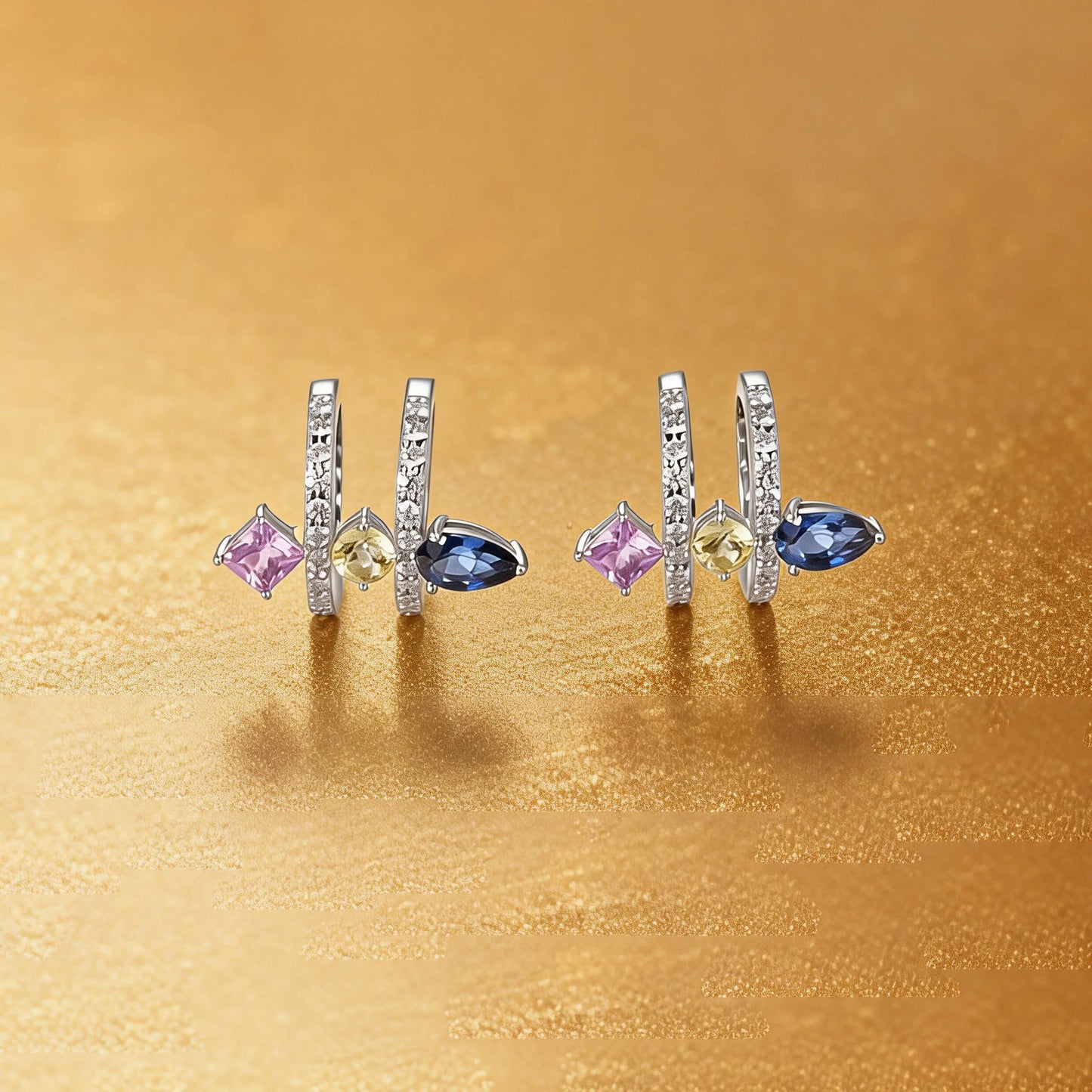 Pear Cut Sapphire Ear Cuff, 925 Sterling Silver Multi-Gemstone No Piercing Double Hoop