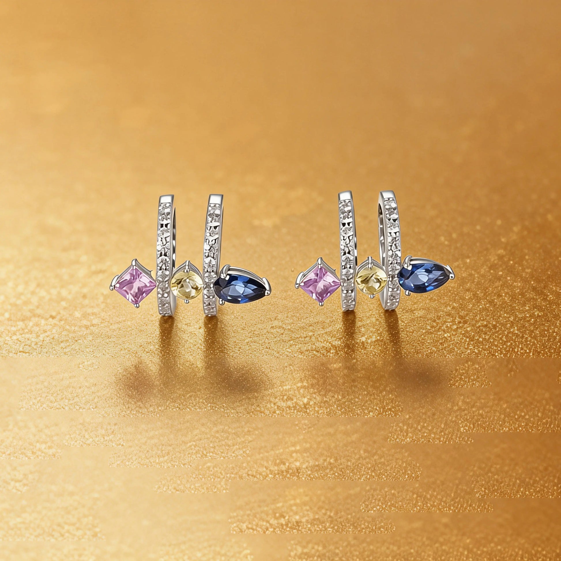 Pear Cut Sapphire Ear Cuff, 925 Sterling Silver Multi-Gemstone No Piercing Double Hoop