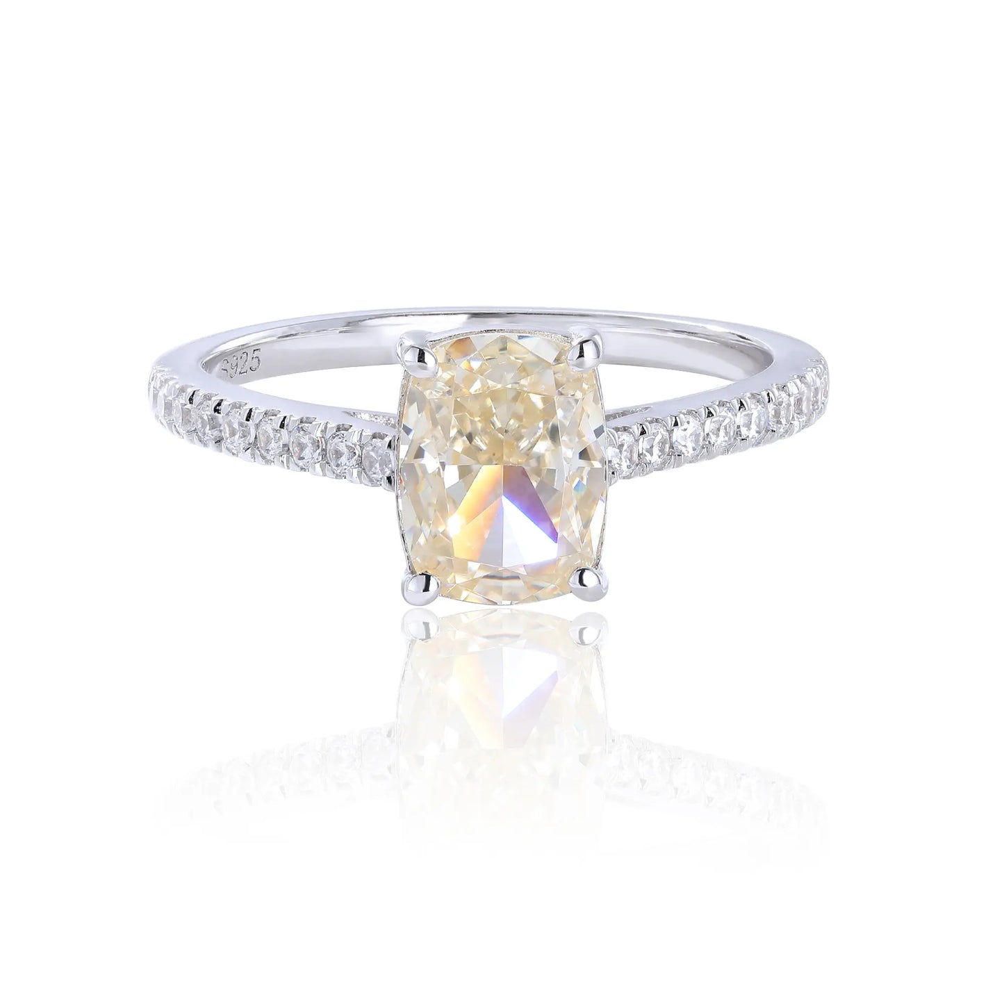 Elongated Cushion Cut Moissanite Ring, 925 Sterling Silver Pavé Band Solitaire